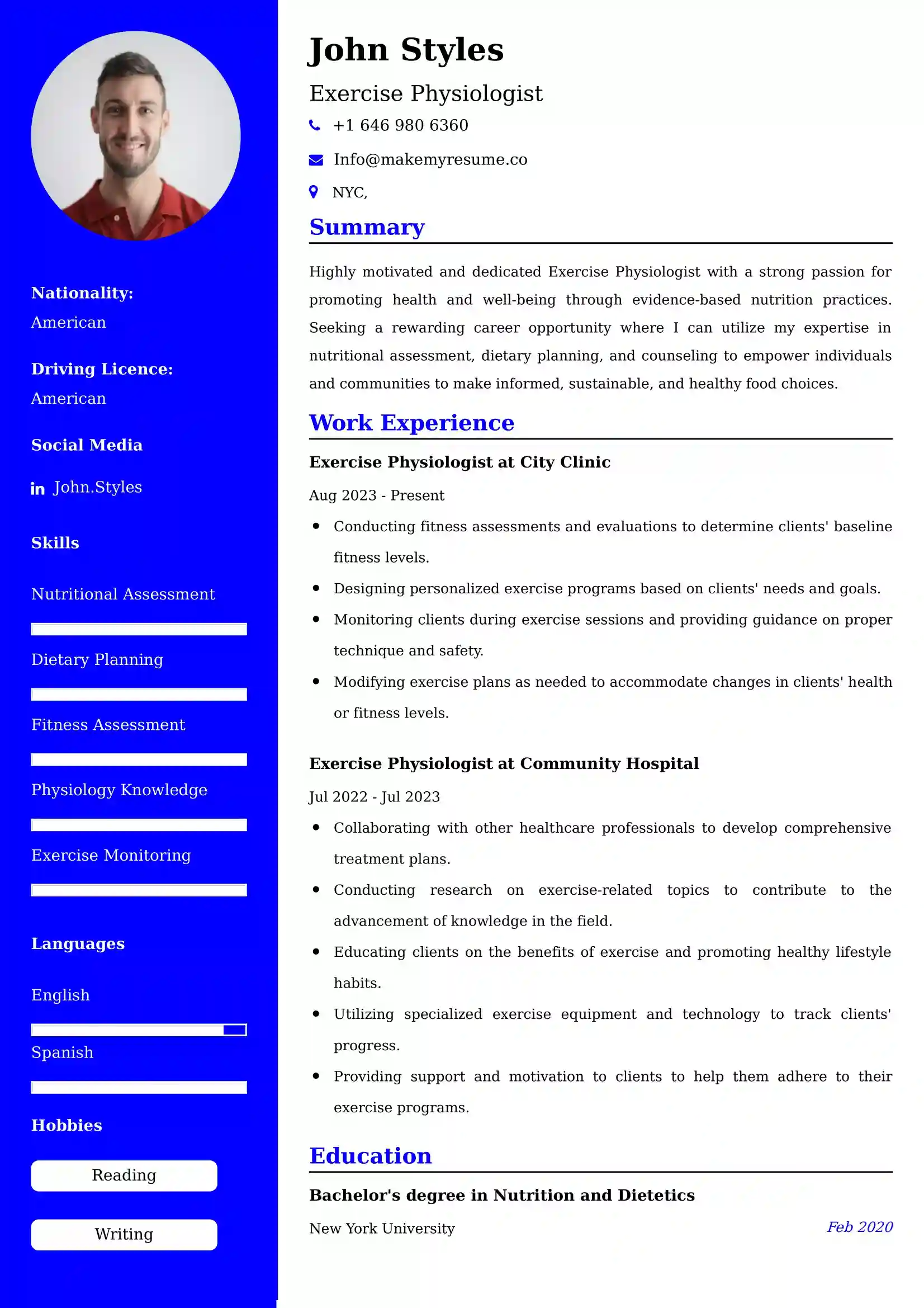 Exercise Physiologist Resume Examples India