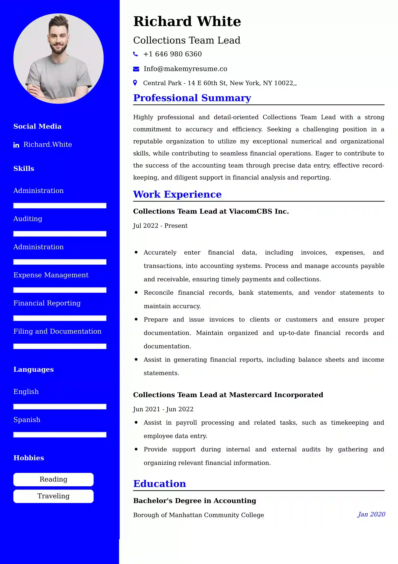 Collections Team Lead Resume Examples India