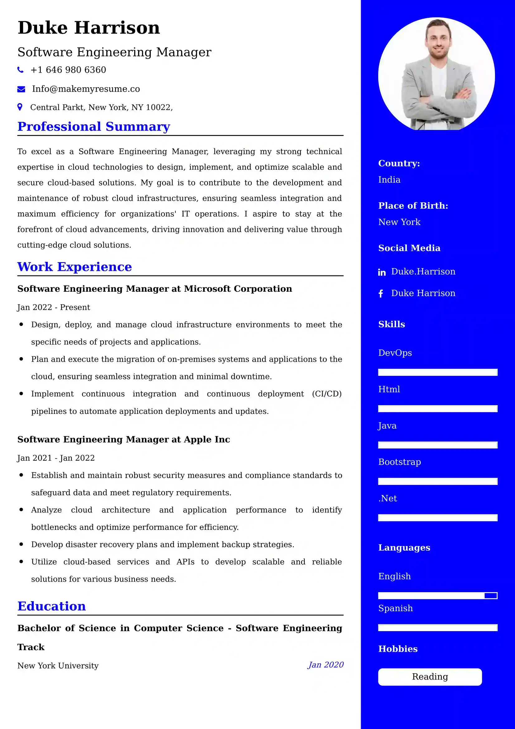 Software Engineering Manager Resume Examples India