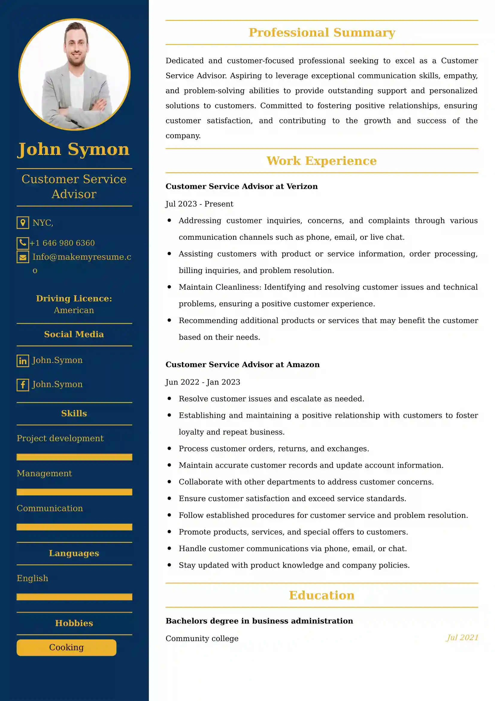 Customer service Resume examples