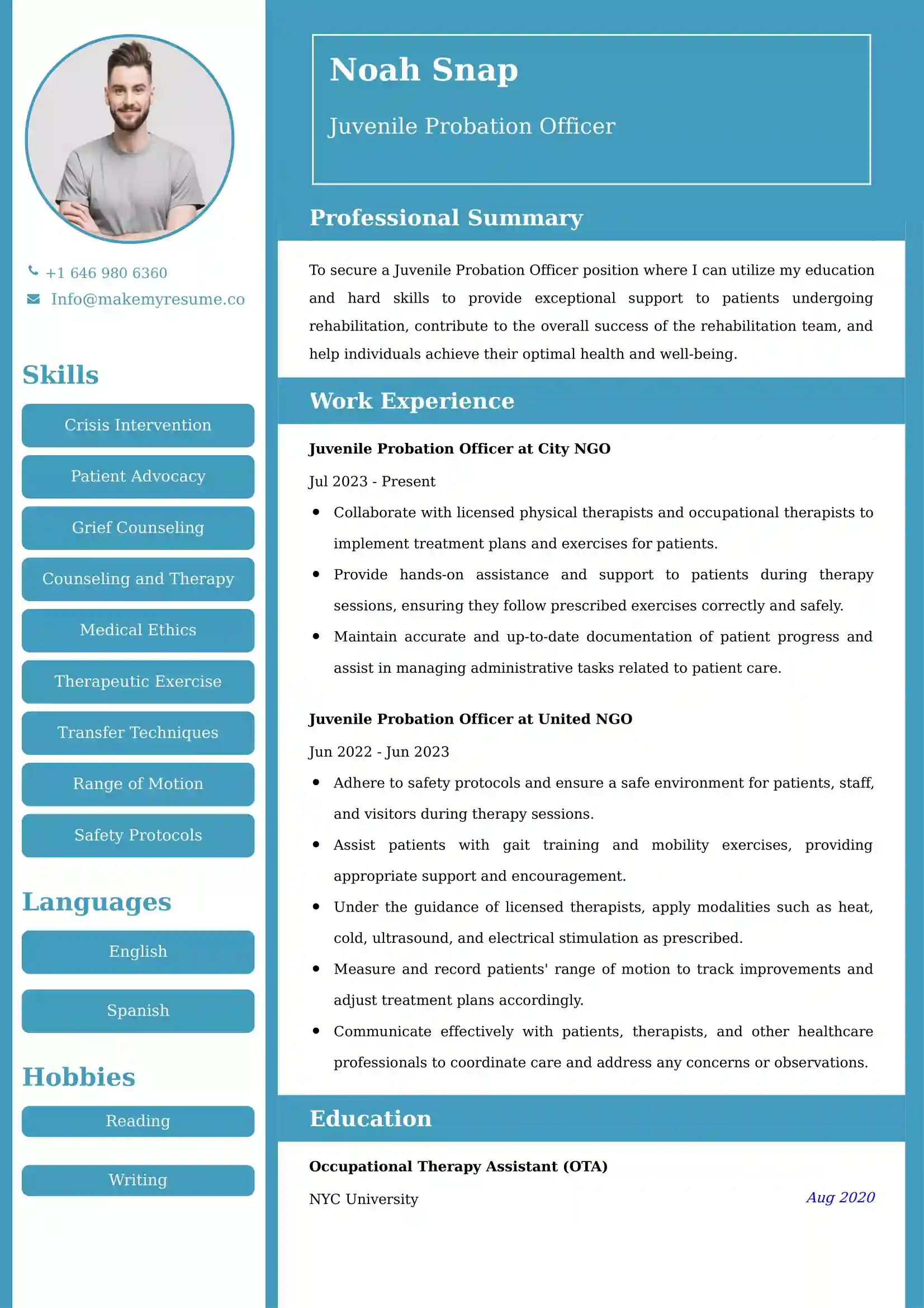 Juvenile Probation Officer Resume Examples India