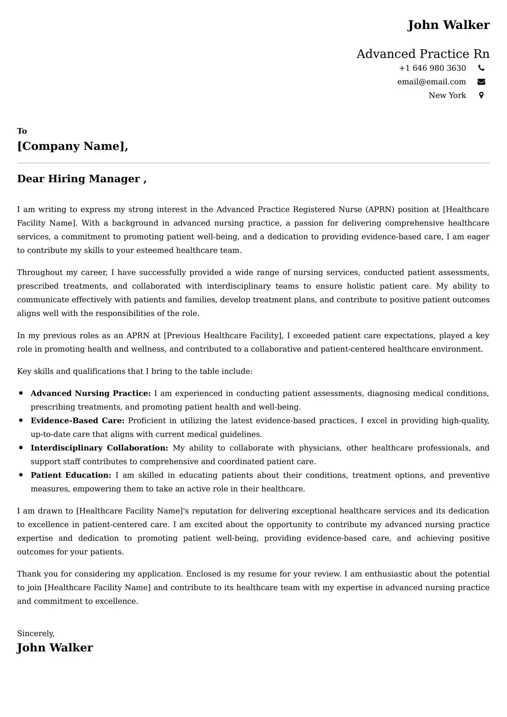 Advanced Practice Rn Cover Letter Examples India
