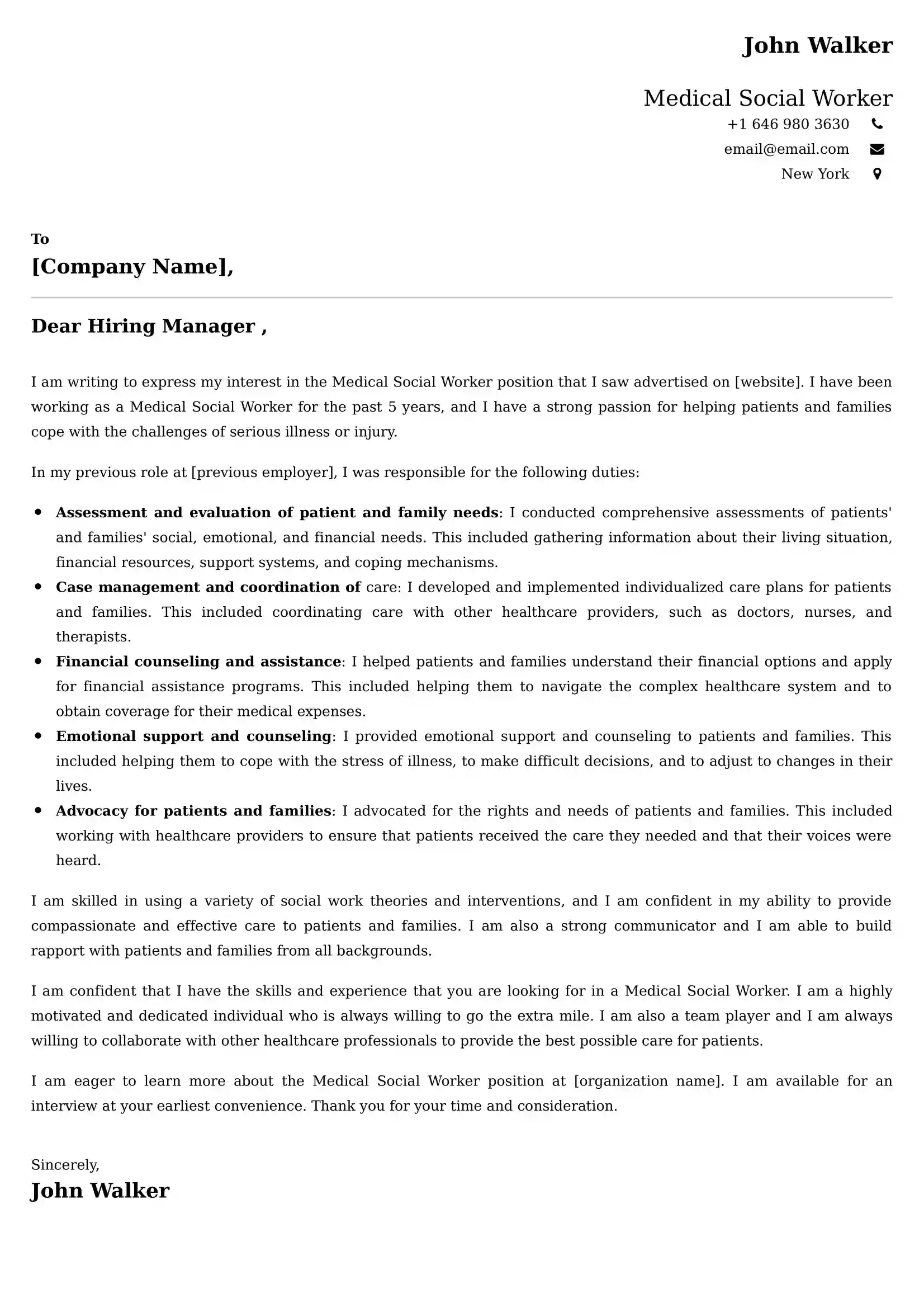 Medical Social Worker Cover Letter Examples India